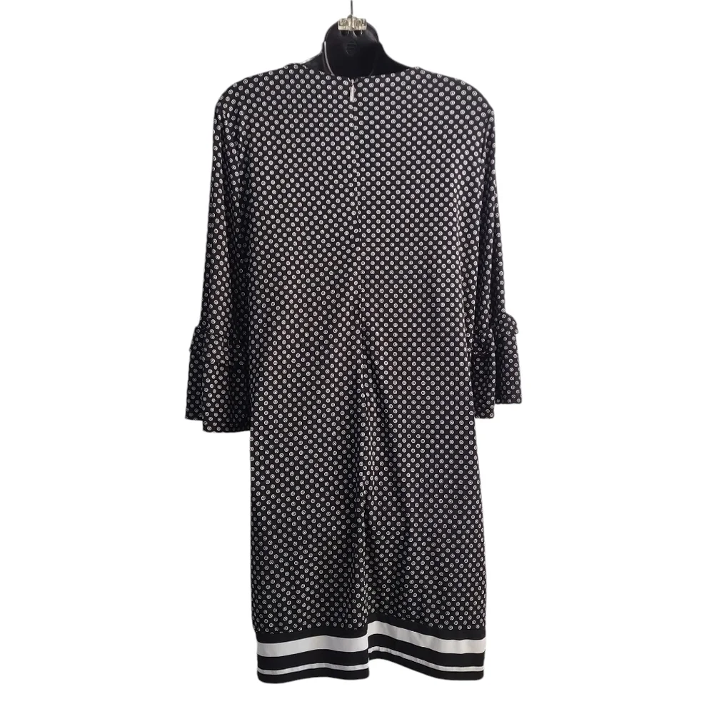 Michael Kors Dress Black White 3/4 Flare Sleeve Round Neck Stretch Size M